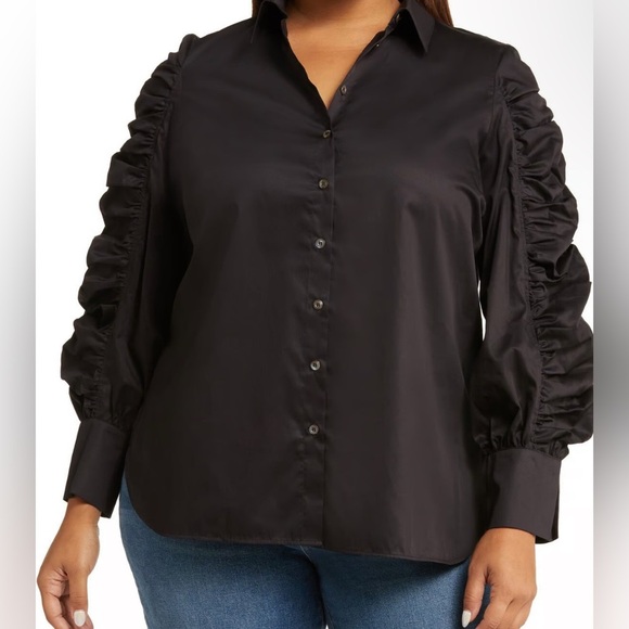 Harshman | Plus Size Juliana | Ruffles Cotton Button-Front Shirt | Multiple Size - Picture 2 of 5